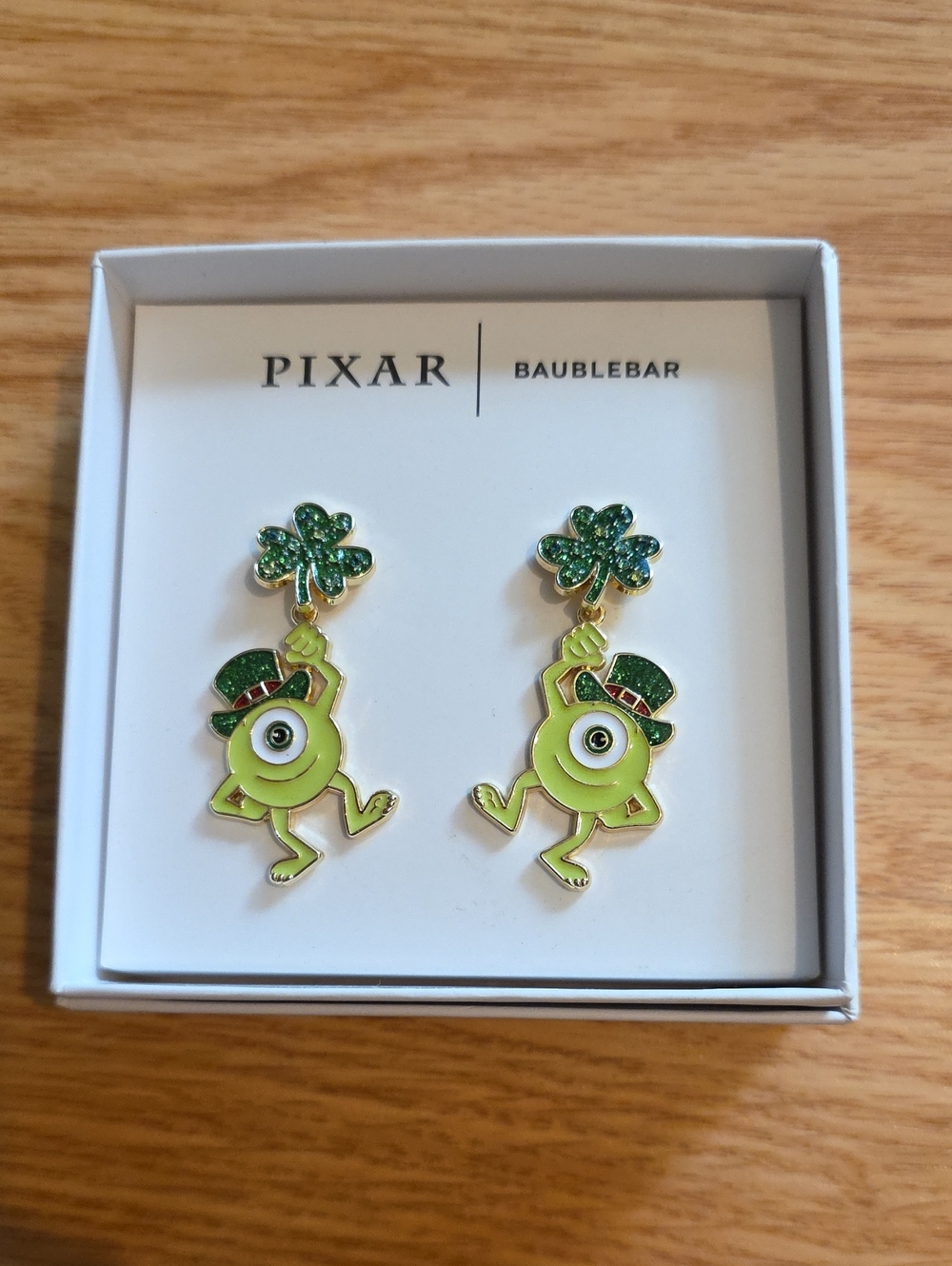 PIXAR x BaubleBar Green Mike Wazowski Shamrock Drop Earrings